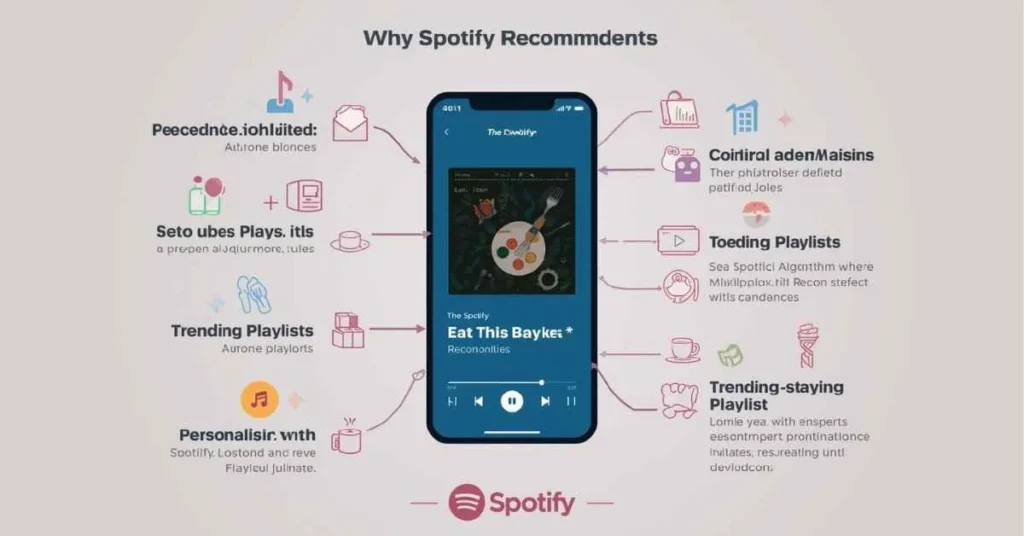 Infographic showing Spotify algorithm and Eat This Playlist recommendations