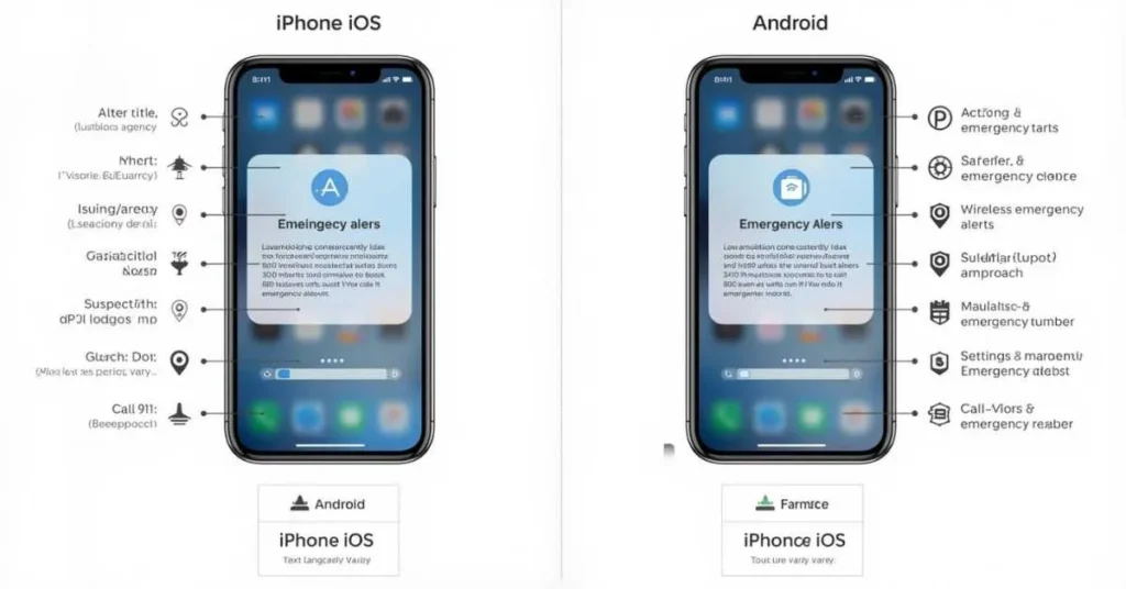 Blue Alert on phone example showing iPhone vs Android alert screens and where to find emergency alert settings.