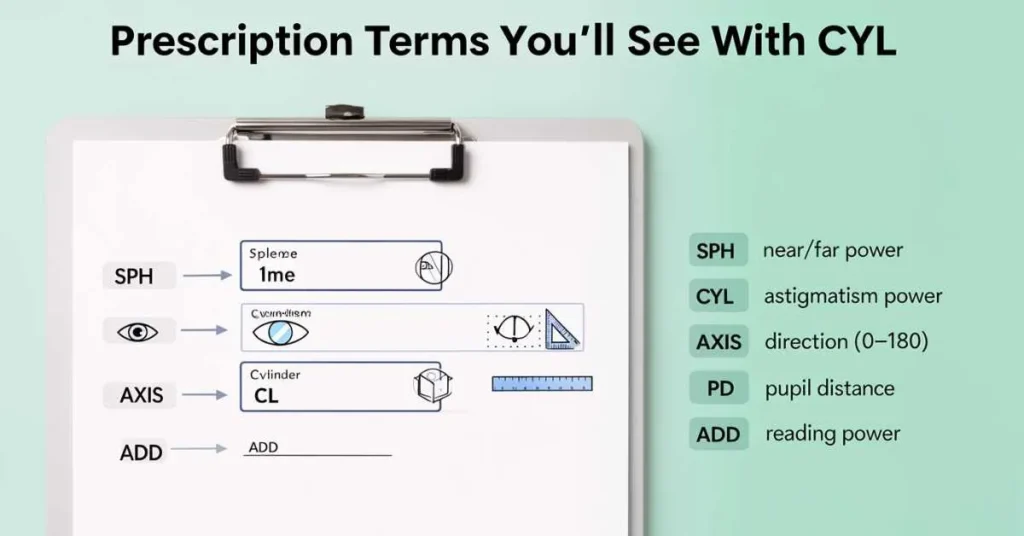 showing SPH, CYL, Axis, PD and ADD on a glasses prescription