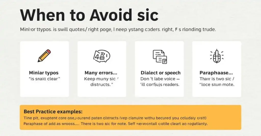 Infographic showing when to avoid [sic] in quotes