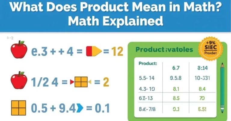 Illustration of multiplication showing factors and product with numbers, fractions, and decimals for kids and students