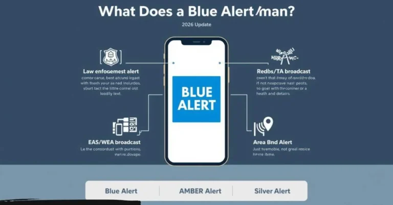 Blue Alert meaning infographic showing phone alert and EAS/WEA broadcast icons