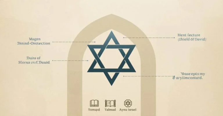 Star of David (Magen David) spiritual meaning with labels for protection and unity.