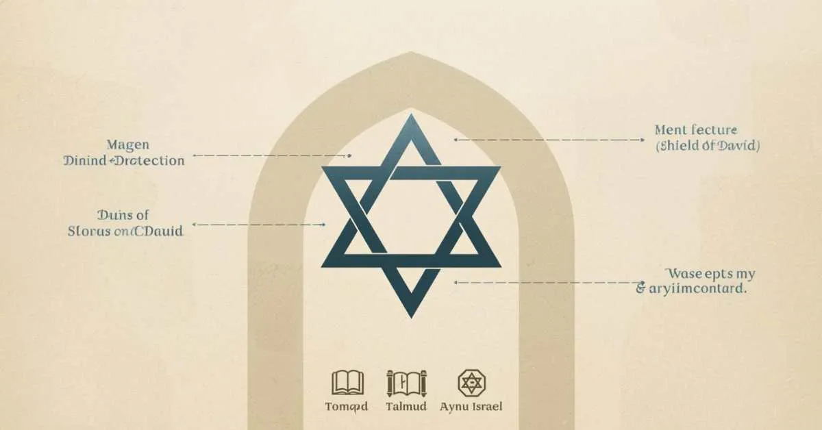 Star of David (Magen David) spiritual meaning with labels for protection and unity.