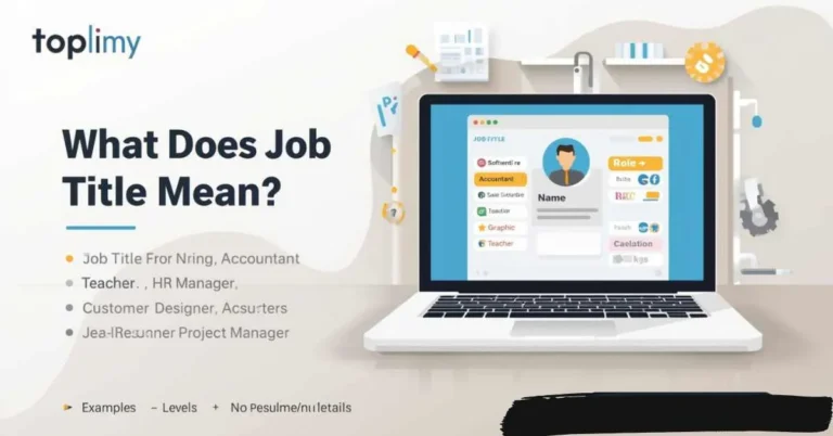 Illustration showing job title meaning with resume and LinkedIn, plus examples like Software Engineer, Accountant, and HR Manager.