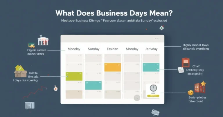 Calendar graphic highlighting Monday to Friday as business days with weekend and holiday markers.