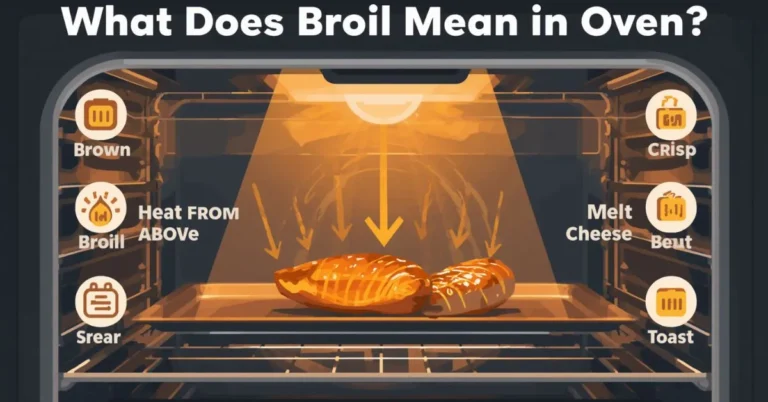 Oven broil setting with top heat cooking food.