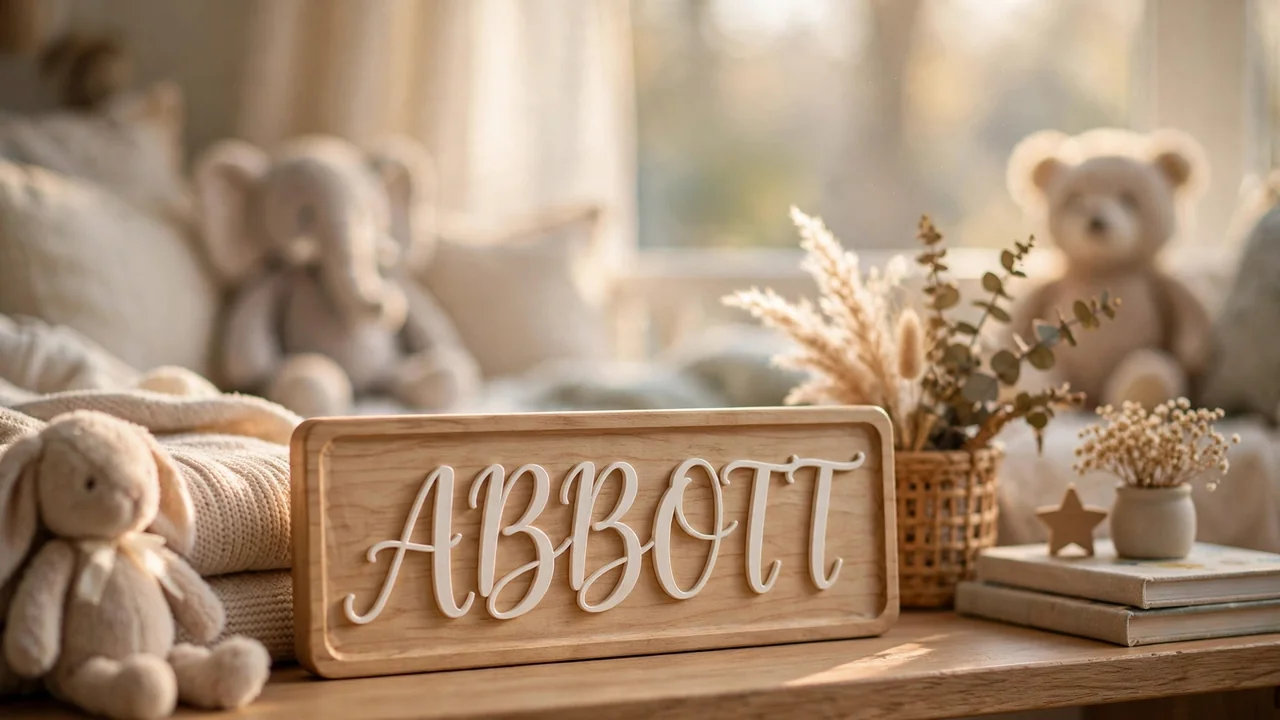 Wooden baby name sign reading Abbott - Abbott name meaning