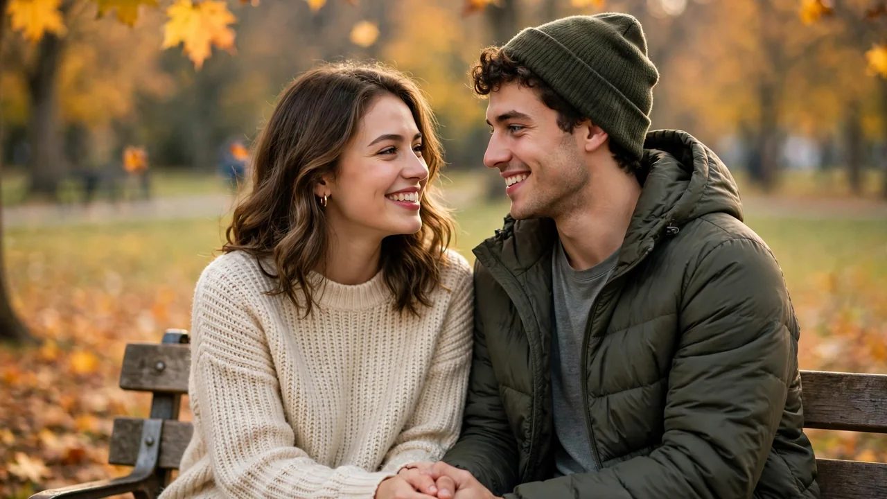 Happy couple holding hands in park - clingy meaning in relationships