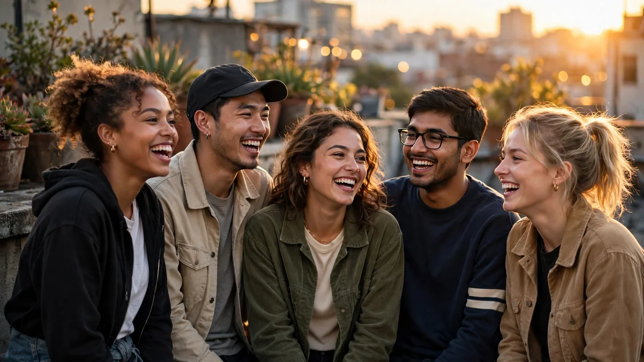Young friends laughing together - YNS meaning in slang explained